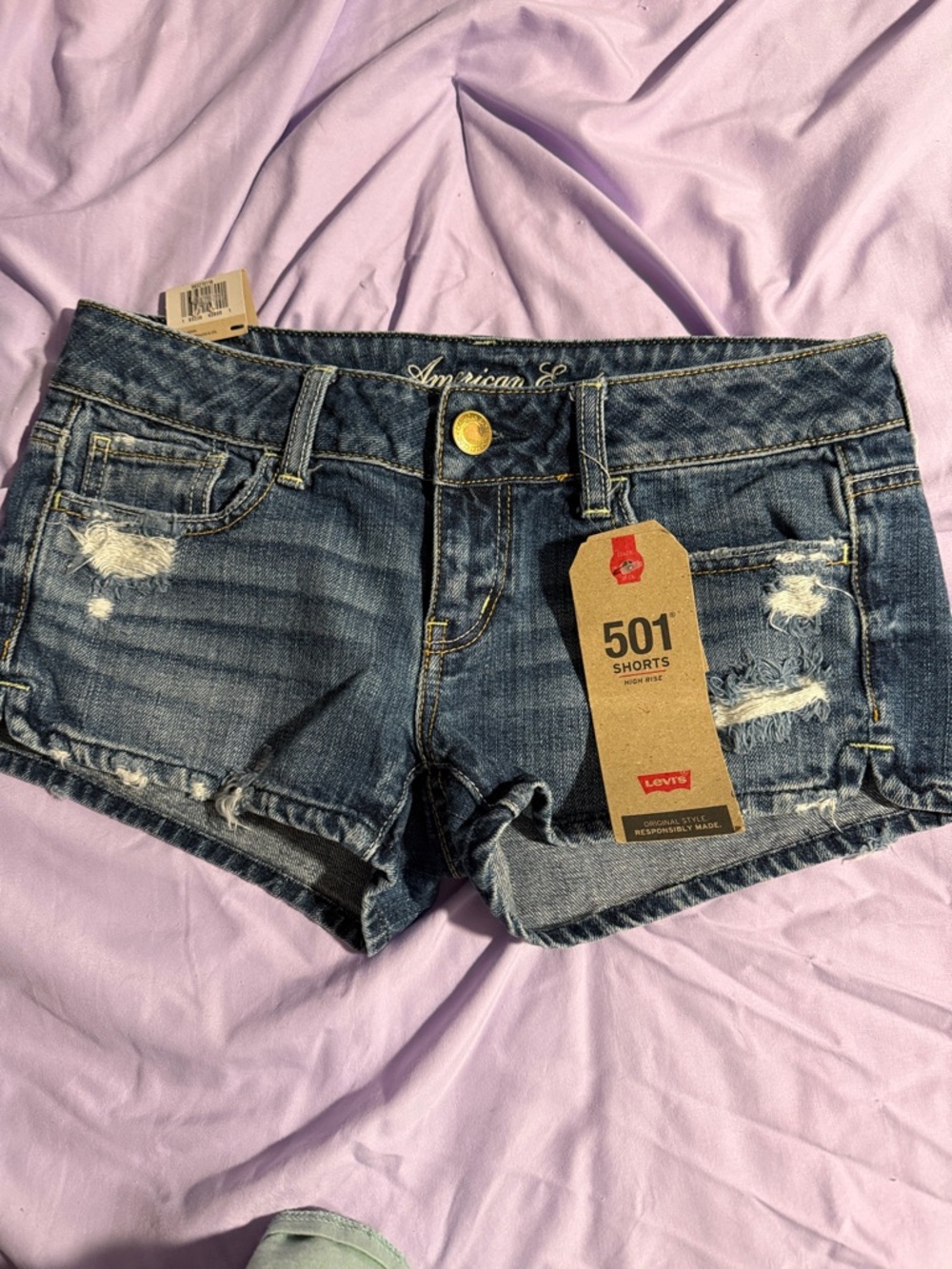Levi's Women's Dark Blue Distressed Denim 501 Cutoff Shorts
